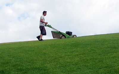 Mowing the lawn on a green roof