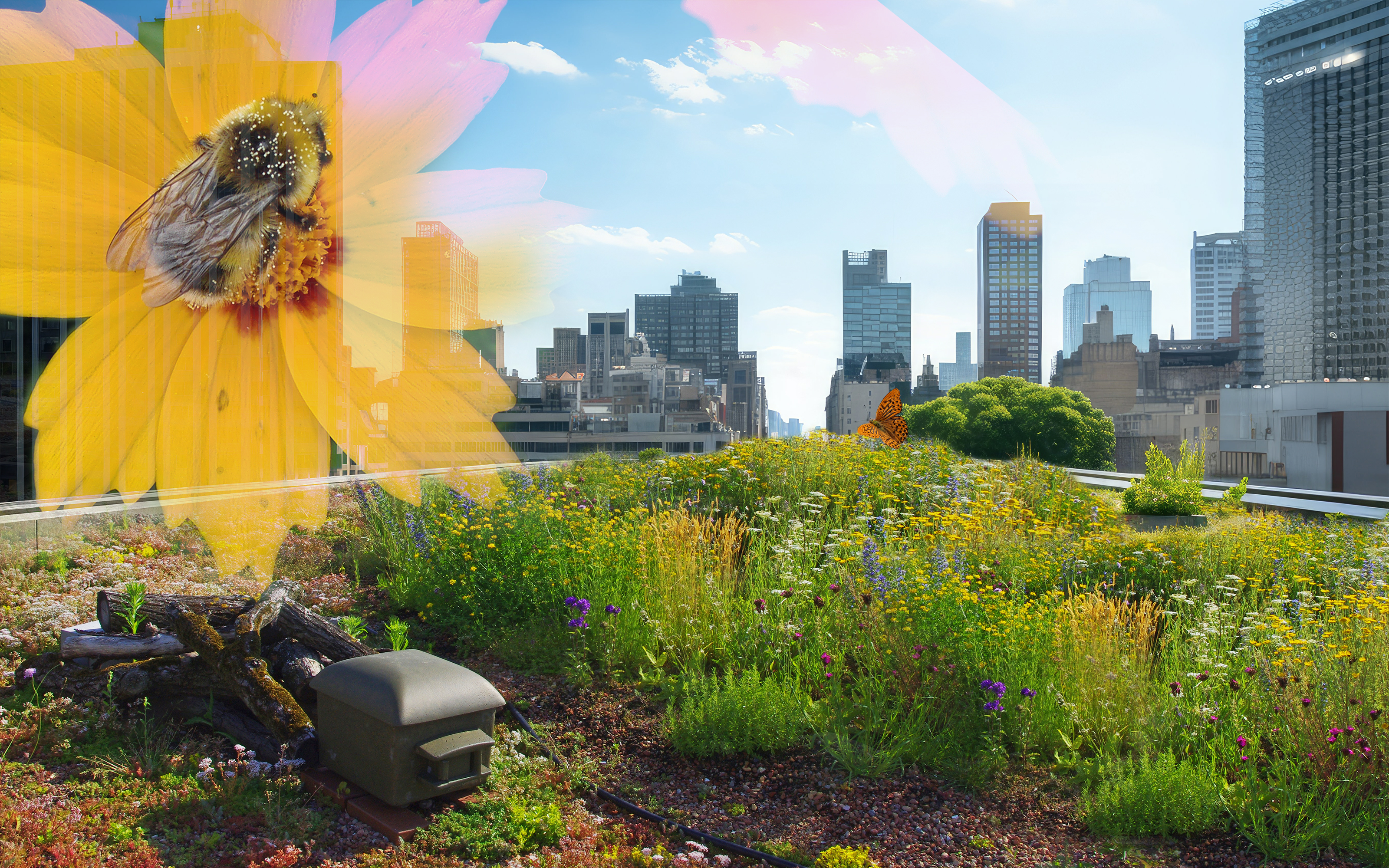 Biodiverse green roof in the city