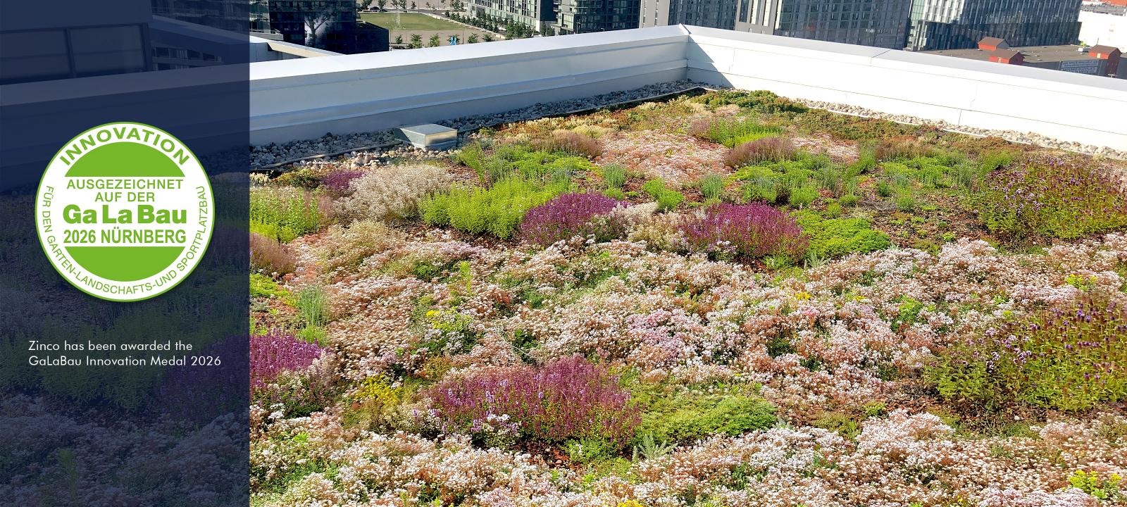 Extensive green roof with innovation medal