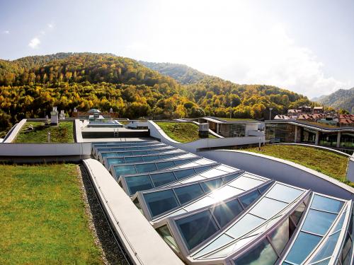 Extensive green roofs with glass roof areas