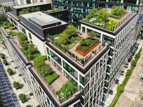 Skyscraper with green roofs