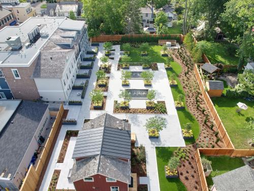 Bird's eye view onto a roof garden