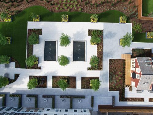 Bird's eye view onto a roof garden