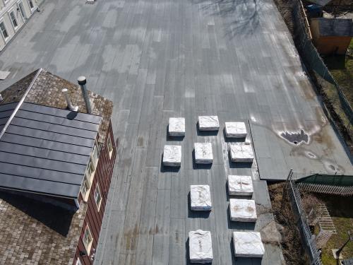 An underground garage roof sealed with a bitumen waterproofing membrane