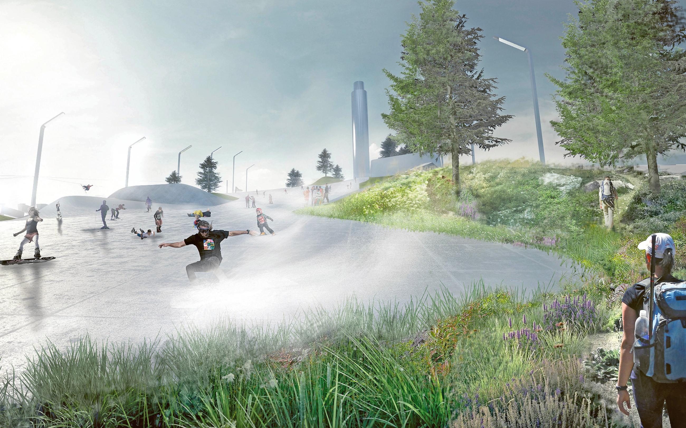 On top – futuristic ski mountain  ZinCo Green Roof Systems