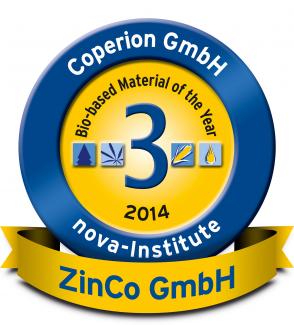 ZinCo innovation award “Bio-based Material of the Year 2014“ for its green roofing system “natureline“ manufactured from renewable raw materials. ZinCo innovation award “Bio-based Material of the Year 2014“
