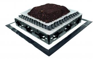 System build-up of the stormwater management with system substrate, filter sheet, drainage element, protection mat, spacer, protective layer and root resistant seal System build-up "Stormwater Management Roof"