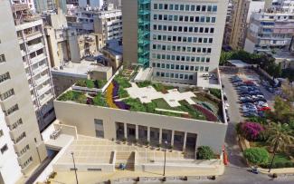 Roof garden surrounded by skyscrapers