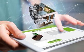 Architectural model floating above tablet PC
