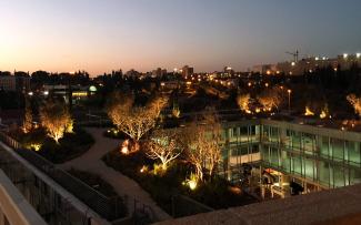 Illuminated roof garden at night