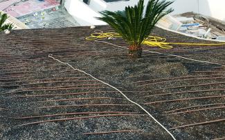 Irrigation driplines on a pitched roof