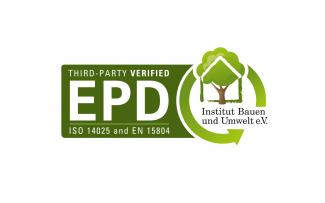 An Environmental Product Declaration (EPD) includes comprehensive life cycle assessment data and gives information about the environmental impact of construction products. © Institut Bauen und Umwelt e. V. EPD Logo