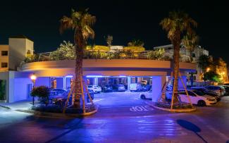 Illuminated roof garden at night