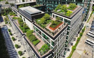 Skyscraper with green roofs