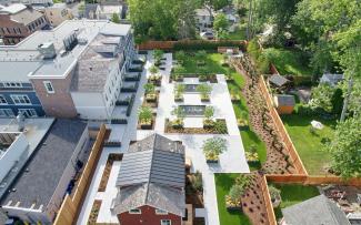 Bird's eye view onto a roof garden