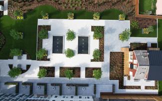 Bird's eye view onto a roof garden